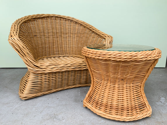 Oversized Wicker Chair and End Table