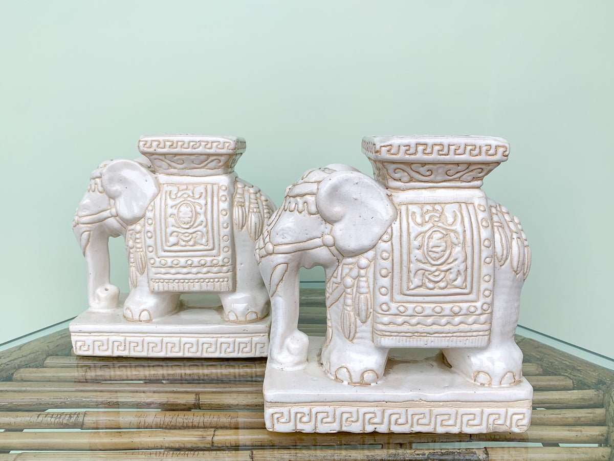 Pair of Petite White Elephant Bud Vases