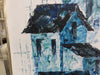 Signed Mid Century Blue House Painting