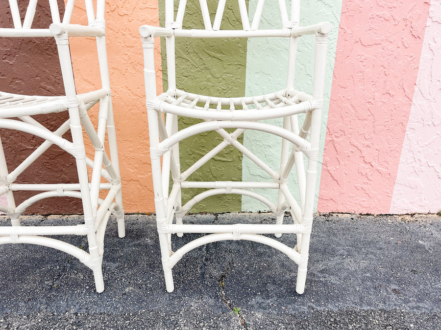 Warehouse Wednesday: Pair of White Rattan Bar Stools
