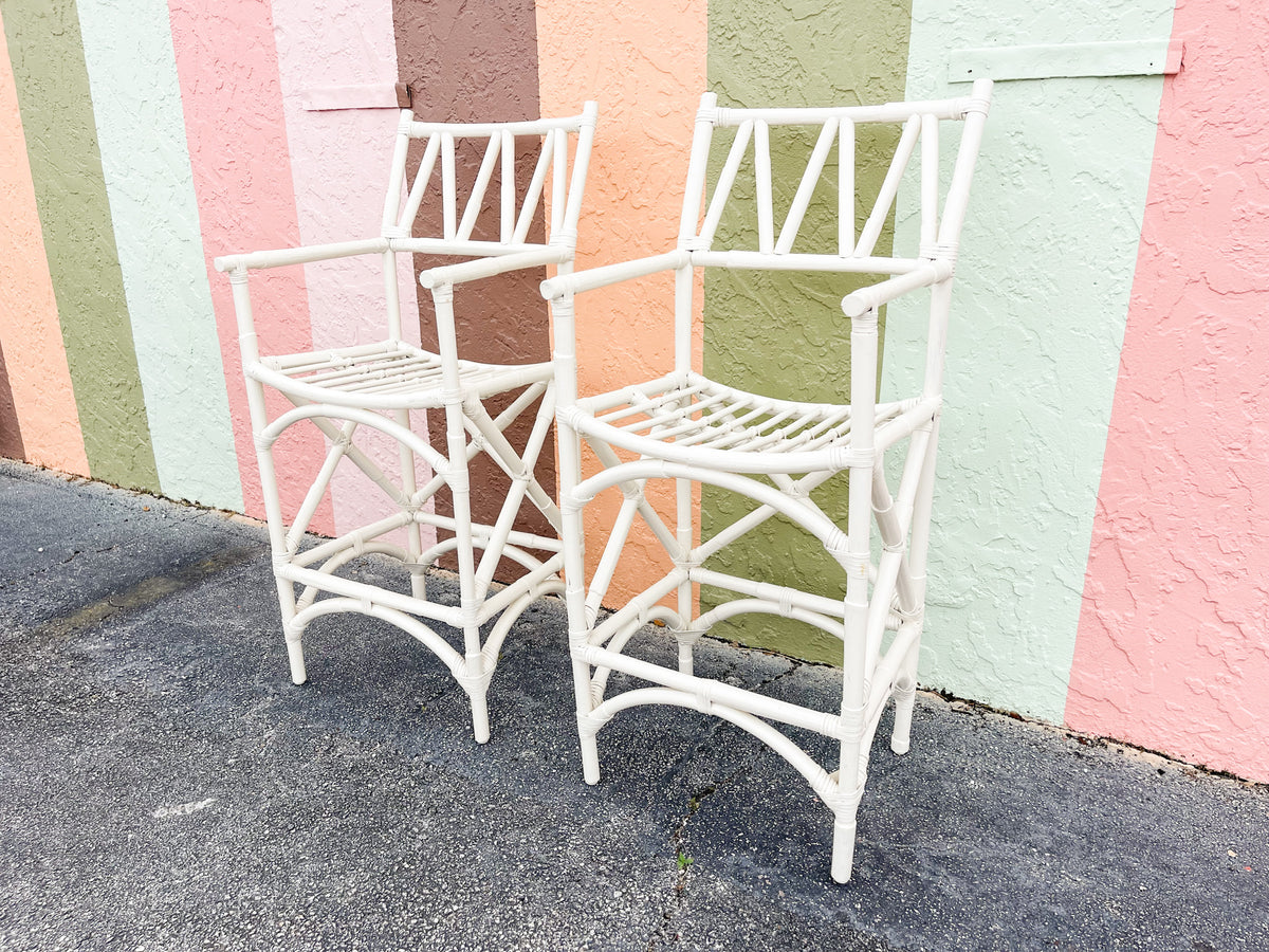 Warehouse Wednesday: Pair of White Rattan Bar Stools
