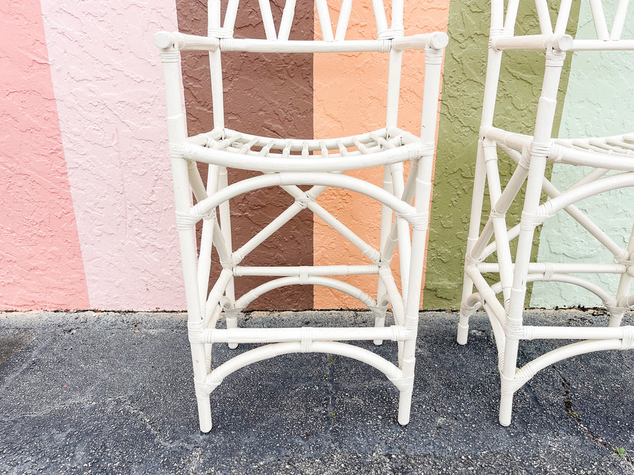 Warehouse Wednesday: Pair of White Rattan Bar Stools