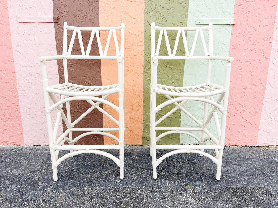 Warehouse Wednesday: Pair of White Rattan Bar Stools