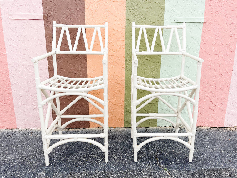 Warehouse Wednesday: Pair of White Rattan Bar Stools