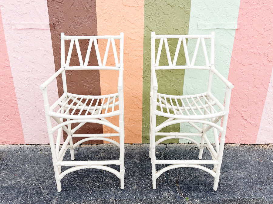 Warehouse Wednesday: Pair of White Rattan Bar Stools