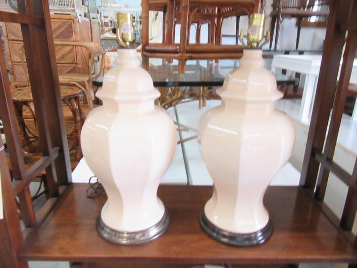 Pair of Ivory Glazed Lamps